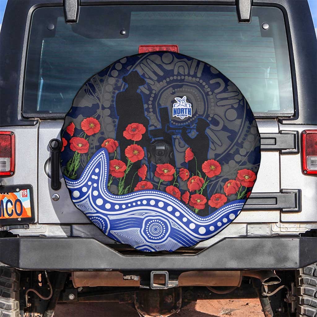 North Melbourne Kangaroos ANZAC Day Spare Tire Cover Indigenous Dot Art with Poppy Flower Tribute