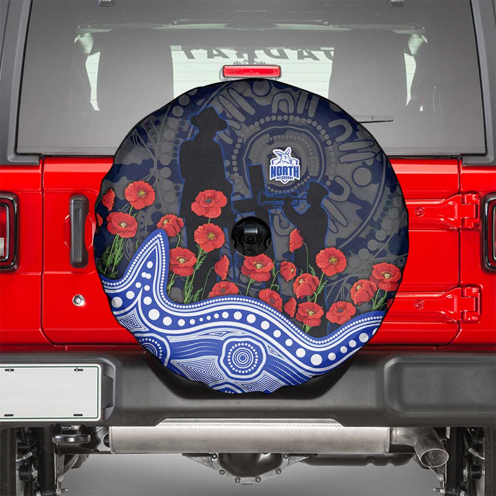 North Melbourne Kangaroos ANZAC Day Spare Tire Cover Indigenous Dot Art with Poppy Flower Tribute