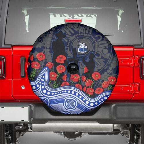 North Melbourne Kangaroos ANZAC Day Spare Tire Cover Indigenous Dot Art with Poppy Flower Tribute