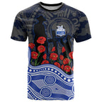 North Melbourne Kangaroos ANZAC Day T Shirt Indigenous Dot Art with Poppy Flower Tribute
