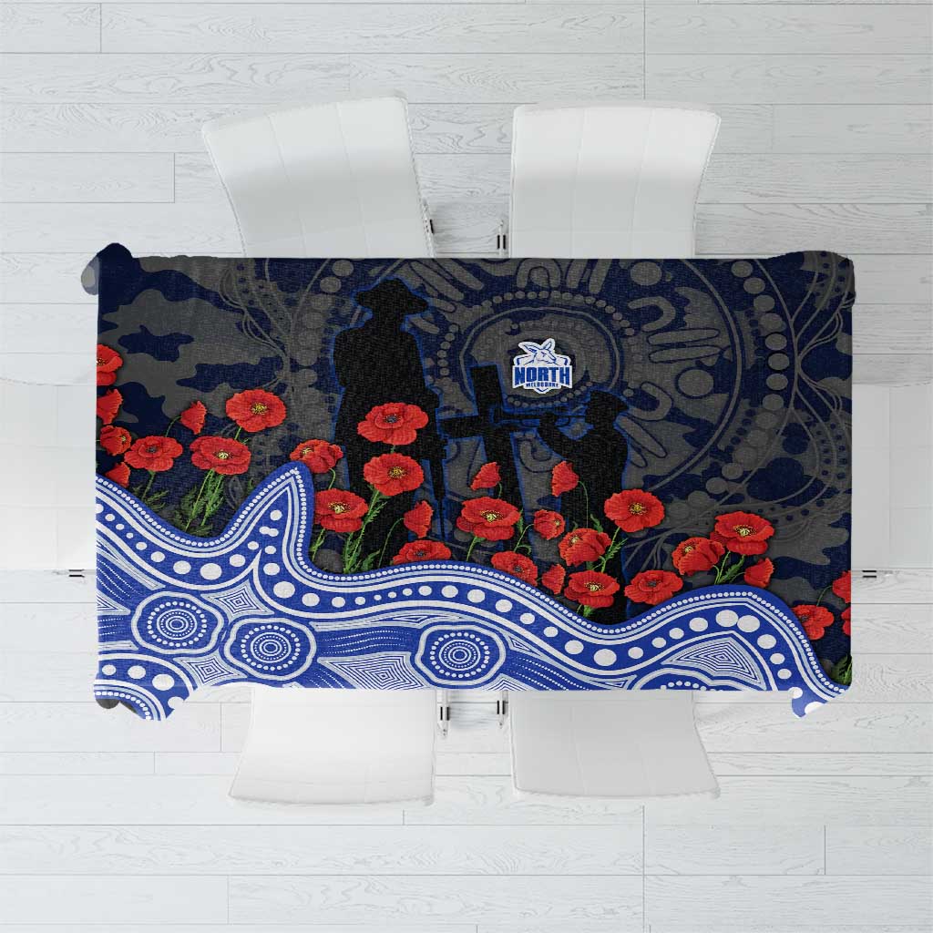 North Melbourne Kangaroos ANZAC Day Tablecloth Indigenous Dot Art with Poppy Flower Tribute