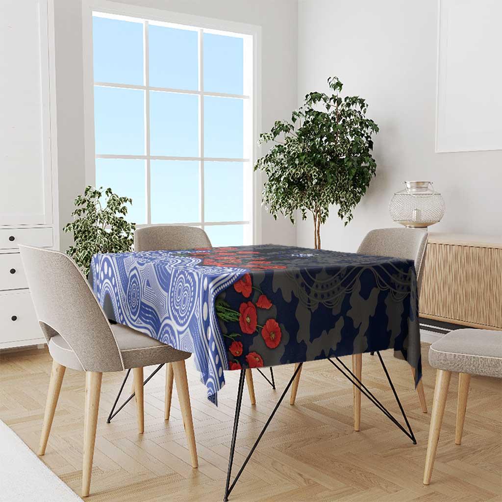 North Melbourne Kangaroos ANZAC Day Tablecloth Indigenous Dot Art with Poppy Flower Tribute