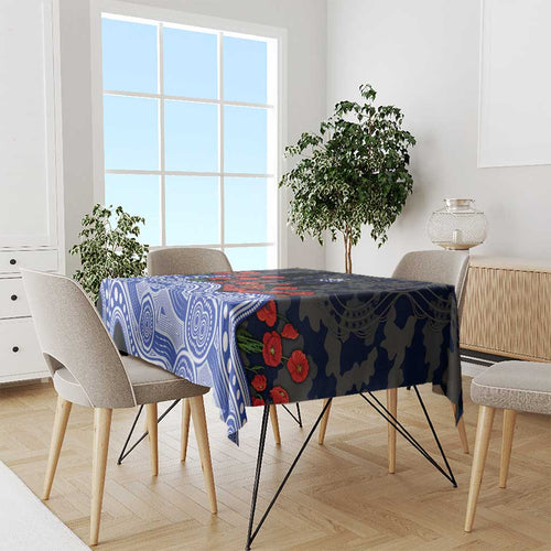 North Melbourne Kangaroos ANZAC Day Tablecloth Indigenous Dot Art with Poppy Flower Tribute