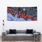 North Melbourne Kangaroos ANZAC Day Tapestry Indigenous Dot Art with Poppy Flower Tribute