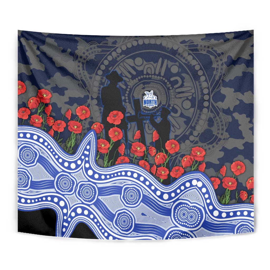 North Melbourne Kangaroos ANZAC Day Tapestry Indigenous Dot Art with Poppy Flower Tribute