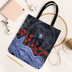 North Melbourne Kangaroos ANZAC Day Tote Bag Indigenous Dot Art with Poppy Flower Tribute