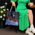 North Melbourne Kangaroos ANZAC Day Tote Bag Indigenous Dot Art with Poppy Flower Tribute