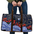 North Melbourne Kangaroos ANZAC Day Travel Bag Indigenous Dot Art with Poppy Flower Tribute