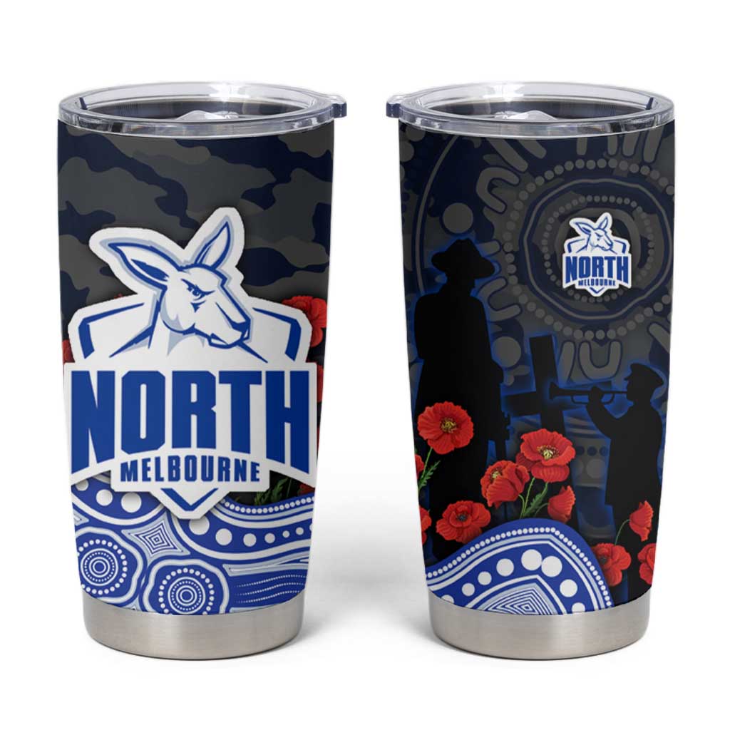 North Melbourne Kangaroos ANZAC Day Tumbler Cup Indigenous Dot Art with Poppy Flower Tribute