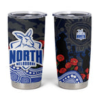 North Melbourne Kangaroos ANZAC Day Tumbler Cup Indigenous Dot Art with Poppy Flower Tribute