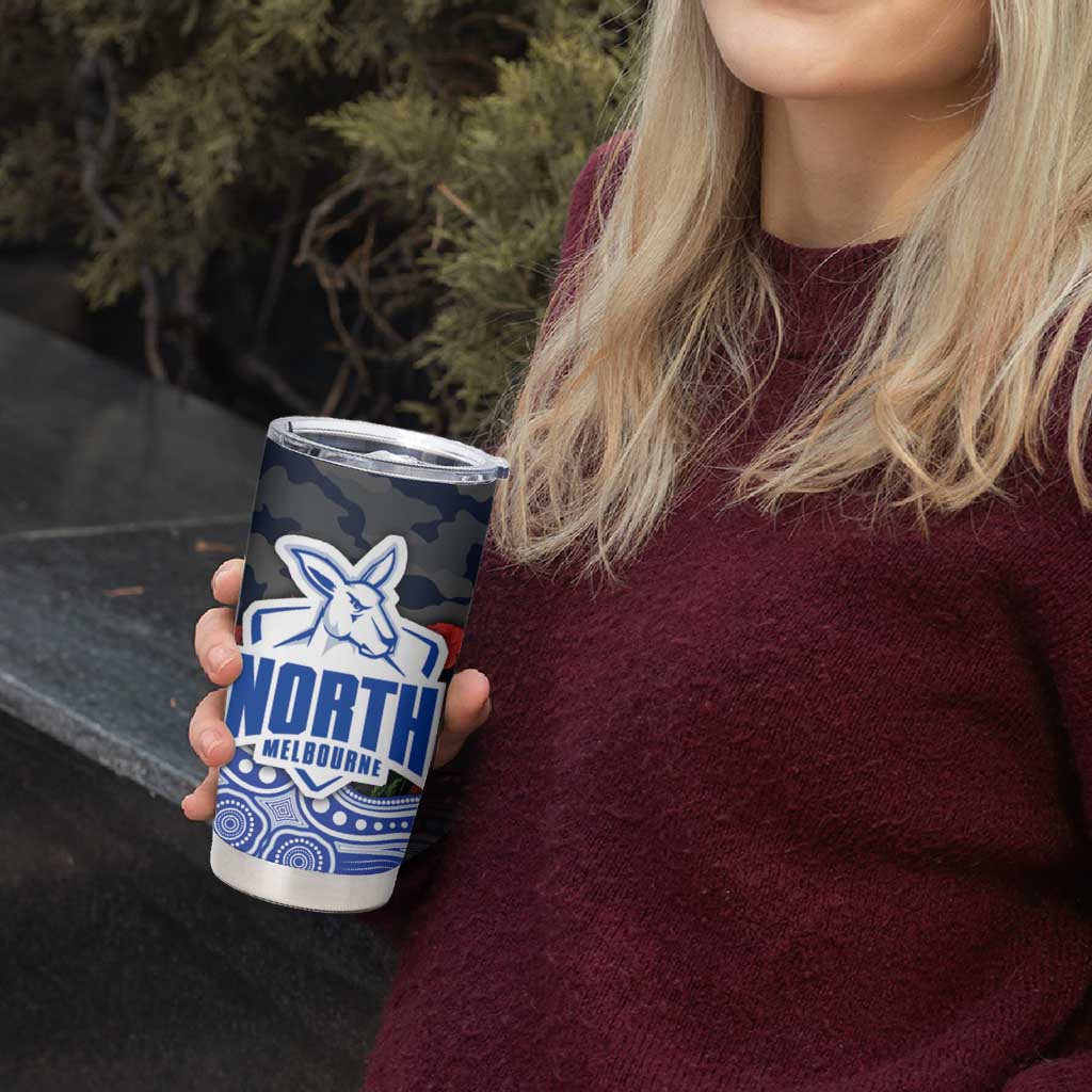 North Melbourne Kangaroos ANZAC Day Tumbler Cup Indigenous Dot Art with Poppy Flower Tribute