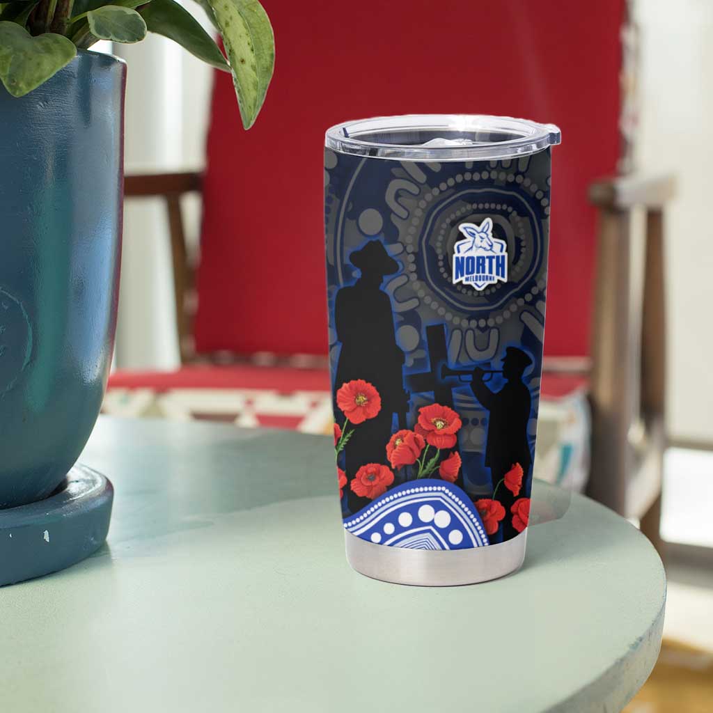 North Melbourne Kangaroos ANZAC Day Tumbler Cup Indigenous Dot Art with Poppy Flower Tribute