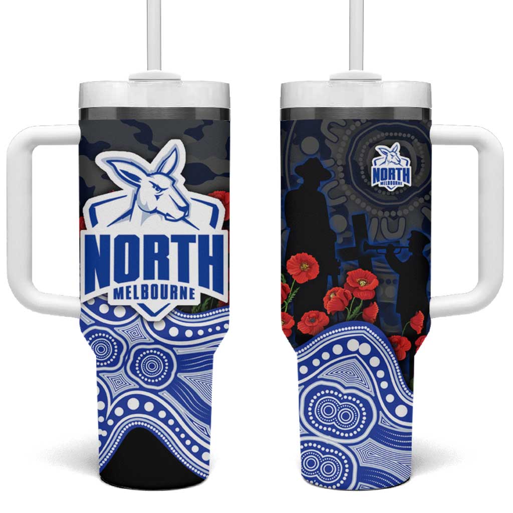 North Melbourne Kangaroos ANZAC Day Tumbler With Handle Indigenous Dot Art with Poppy Flower Tribute