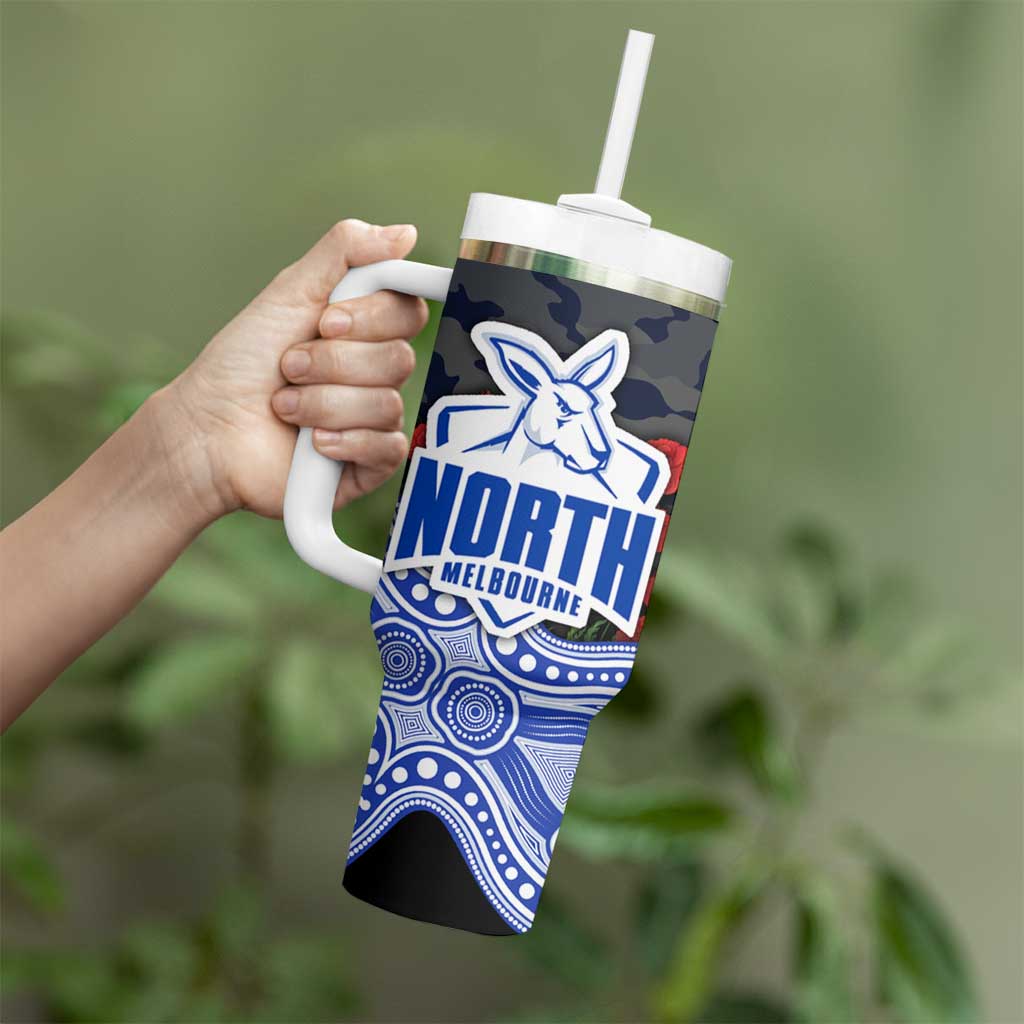 North Melbourne Kangaroos ANZAC Day Tumbler With Handle Indigenous Dot Art with Poppy Flower Tribute