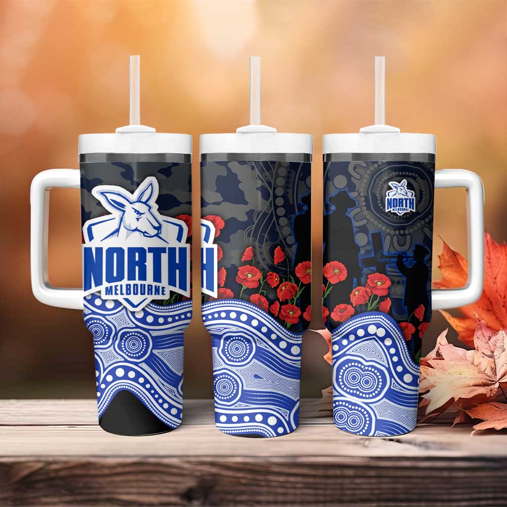 North Melbourne Kangaroos ANZAC Day Tumbler With Handle Indigenous Dot Art with Poppy Flower Tribute