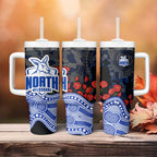 North Melbourne Kangaroos ANZAC Day Tumbler With Handle Indigenous Dot Art with Poppy Flower Tribute