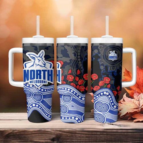 North Melbourne Kangaroos ANZAC Day Tumbler With Handle Indigenous Dot Art with Poppy Flower Tribute