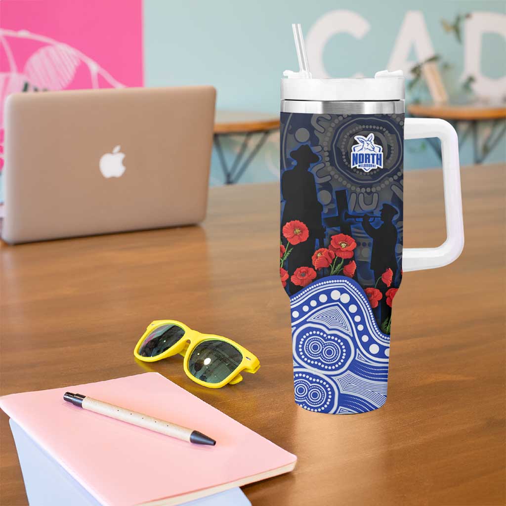 North Melbourne Kangaroos ANZAC Day Tumbler With Handle Indigenous Dot Art with Poppy Flower Tribute