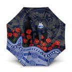 North Melbourne Kangaroos ANZAC Day Umbrella Indigenous Dot Art with Poppy Flower Tribute