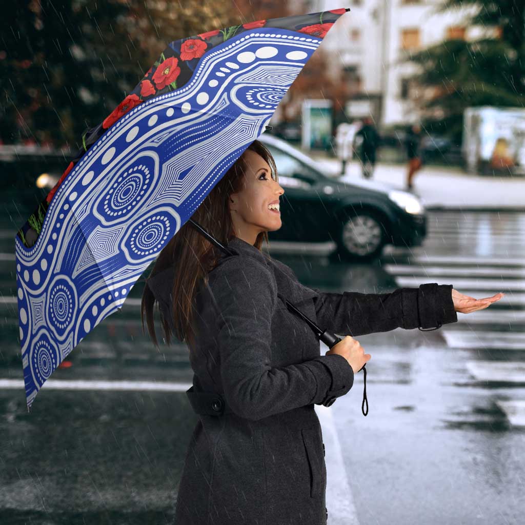 North Melbourne Kangaroos ANZAC Day Umbrella Indigenous Dot Art with Poppy Flower Tribute