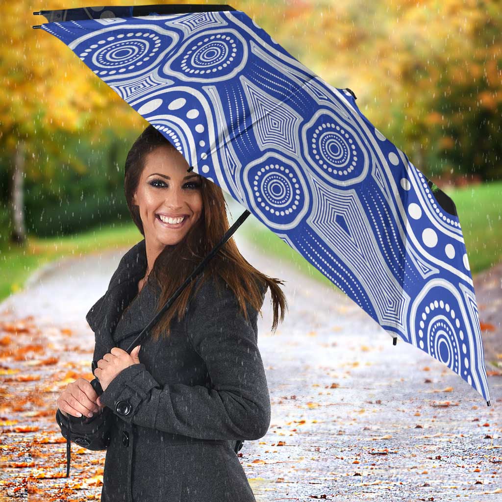 North Melbourne Kangaroos ANZAC Day Umbrella Indigenous Dot Art with Poppy Flower Tribute
