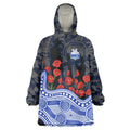 North Melbourne Kangaroos ANZAC Day Wearable Blanket Hoodie Indigenous Dot Art with Poppy Flower Tribute