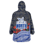 North Melbourne Kangaroos ANZAC Day Wearable Blanket Hoodie Indigenous Dot Art with Poppy Flower Tribute