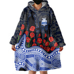 North Melbourne Kangaroos ANZAC Day Wearable Blanket Hoodie Indigenous Dot Art with Poppy Flower Tribute