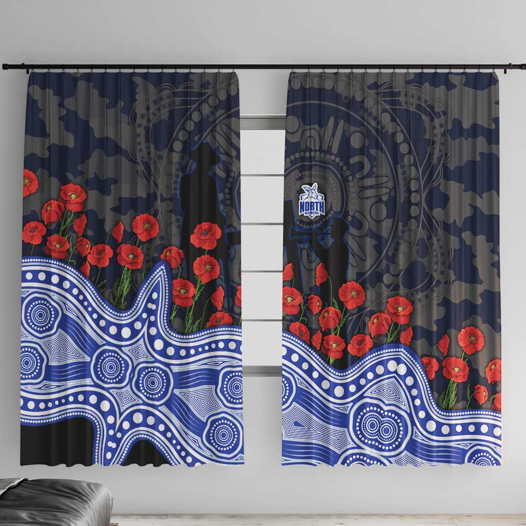 North Melbourne Kangaroos ANZAC Day Window Curtain Indigenous Dot Art with Poppy Flower Tribute