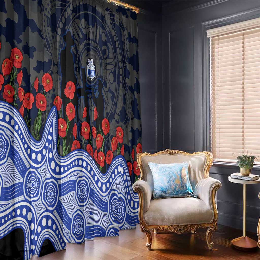 North Melbourne Kangaroos ANZAC Day Window Curtain Indigenous Dot Art with Poppy Flower Tribute