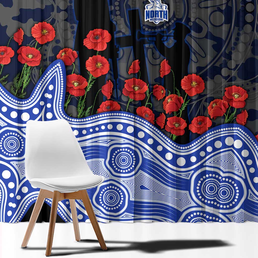 North Melbourne Kangaroos ANZAC Day Window Curtain Indigenous Dot Art with Poppy Flower Tribute