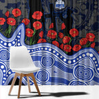North Melbourne Kangaroos ANZAC Day Window Curtain Indigenous Dot Art with Poppy Flower Tribute