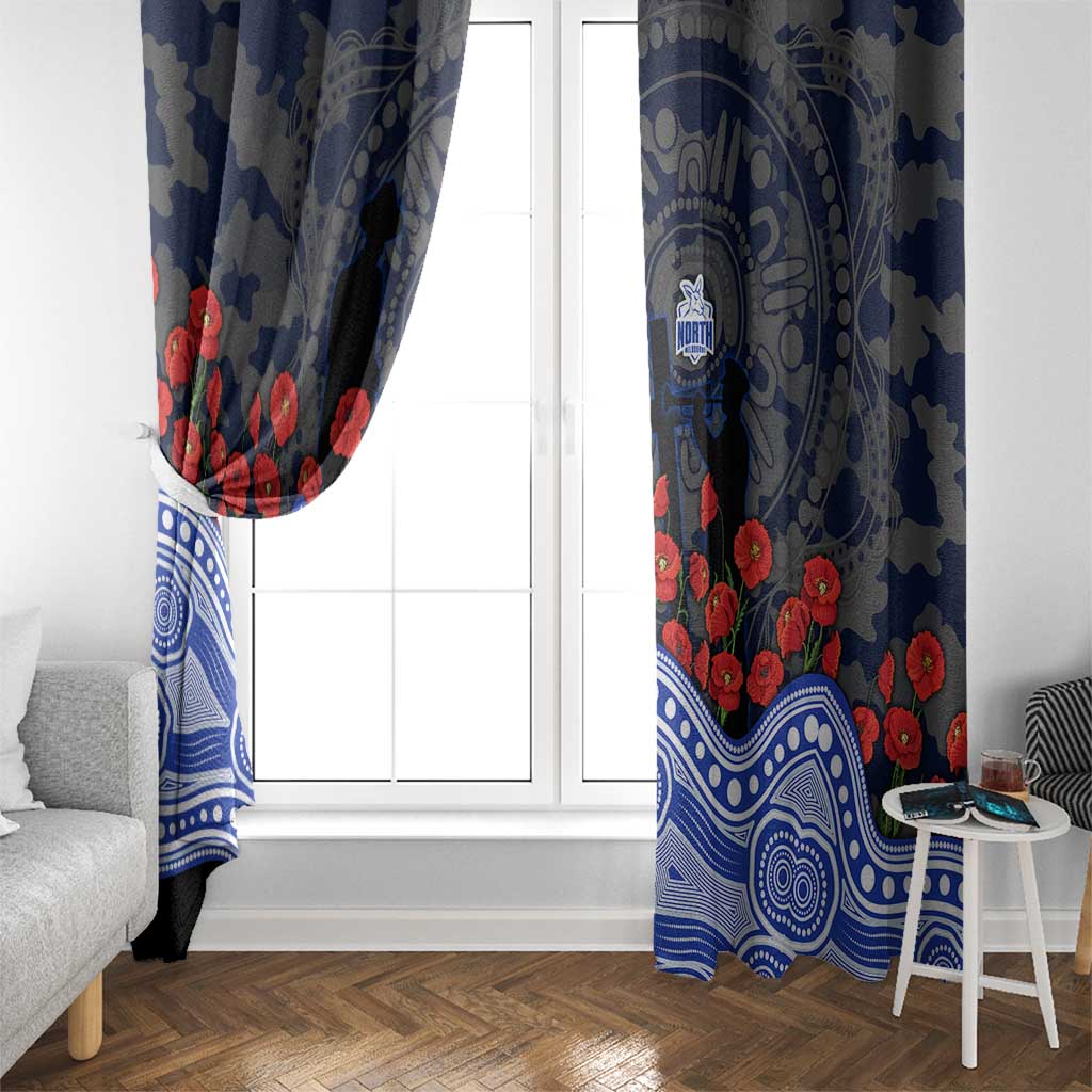 North Melbourne Kangaroos ANZAC Day Window Curtain Indigenous Dot Art with Poppy Flower Tribute