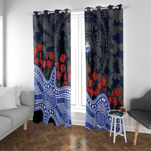 North Melbourne Kangaroos ANZAC Day Window Curtain Indigenous Dot Art with Poppy Flower Tribute