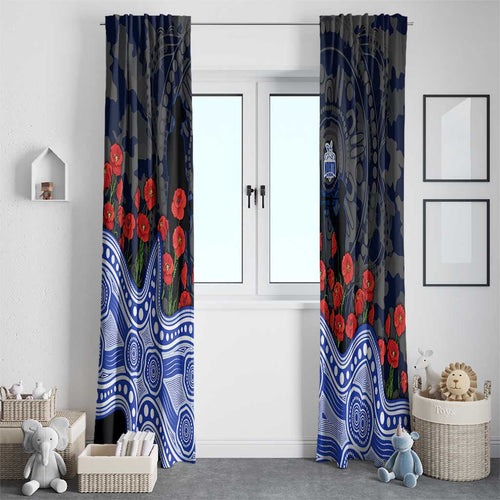 North Melbourne Kangaroos ANZAC Day Window Curtain Indigenous Dot Art with Poppy Flower Tribute