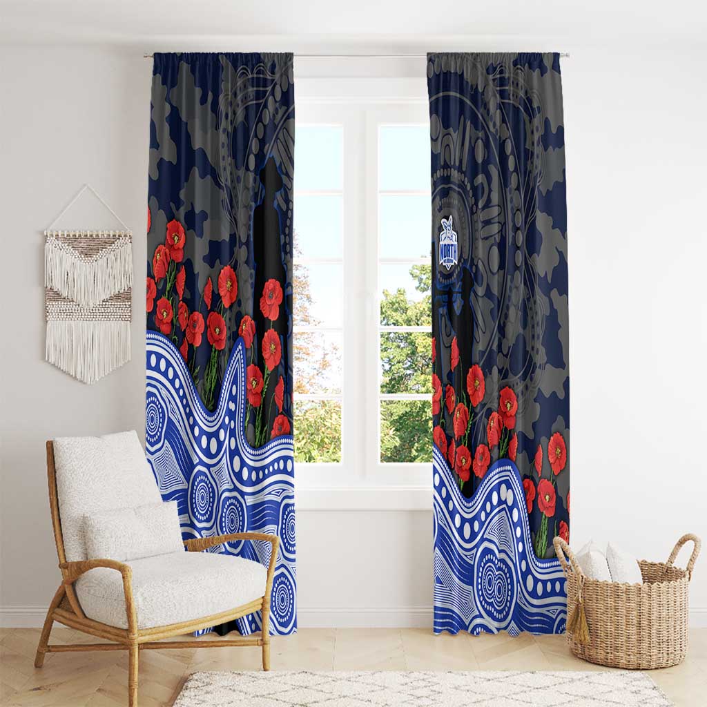 North Melbourne Kangaroos ANZAC Day Window Curtain Indigenous Dot Art with Poppy Flower Tribute