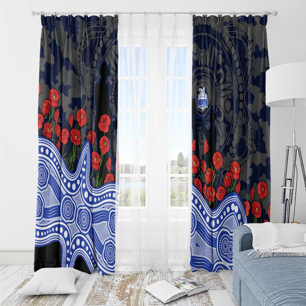 North Melbourne Kangaroos ANZAC Day Window Curtain Indigenous Dot Art with Poppy Flower Tribute