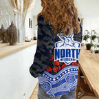North Melbourne Kangaroos ANZAC Day Women Casual Shirt Indigenous Dot Art with Poppy Flower Tribute