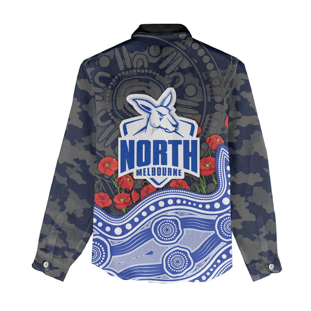 North Melbourne Kangaroos ANZAC Day Women Casual Shirt Indigenous Dot Art with Poppy Flower Tribute