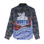 North Melbourne Kangaroos ANZAC Day Women Casual Shirt Indigenous Dot Art with Poppy Flower Tribute