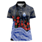 North Melbourne Kangaroos ANZAC Day Women Polo Shirt Indigenous Dot Art with Poppy Flower Tribute