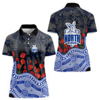 North Melbourne Kangaroos ANZAC Day Women Polo Shirt Indigenous Dot Art with Poppy Flower Tribute