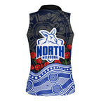 North Melbourne Kangaroos ANZAC Day Women Sleeveless Polo Shirt Indigenous Dot Art with Poppy Flower Tribute