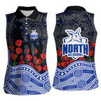 North Melbourne Kangaroos ANZAC Day Women Sleeveless Polo Shirt Indigenous Dot Art with Poppy Flower Tribute