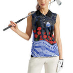 North Melbourne Kangaroos ANZAC Day Women Sleeveless Polo Shirt Indigenous Dot Art with Poppy Flower Tribute