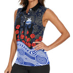 North Melbourne Kangaroos ANZAC Day Women Sleeveless Polo Shirt Indigenous Dot Art with Poppy Flower Tribute