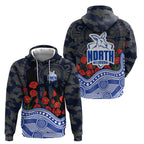 North Melbourne Kangaroos ANZAC Day Zip Hoodie Indigenous Dot Art with Poppy Flower Tribute