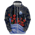 North Melbourne Kangaroos ANZAC Day Zip Hoodie Indigenous Dot Art with Poppy Flower Tribute