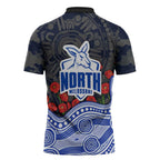 North Melbourne Kangaroos ANZAC Day Zipper Polo Shirt Indigenous Dot Art with Poppy Flower Tribute