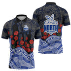 North Melbourne Kangaroos ANZAC Day Zipper Polo Shirt Indigenous Dot Art with Poppy Flower Tribute